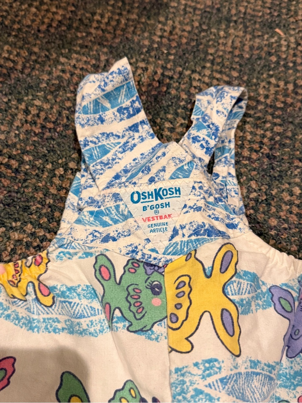 Vtg 90’s OshKosh B'gosh Vestbak Fish Print Overalls size 12mos - Picture 8 of 12
